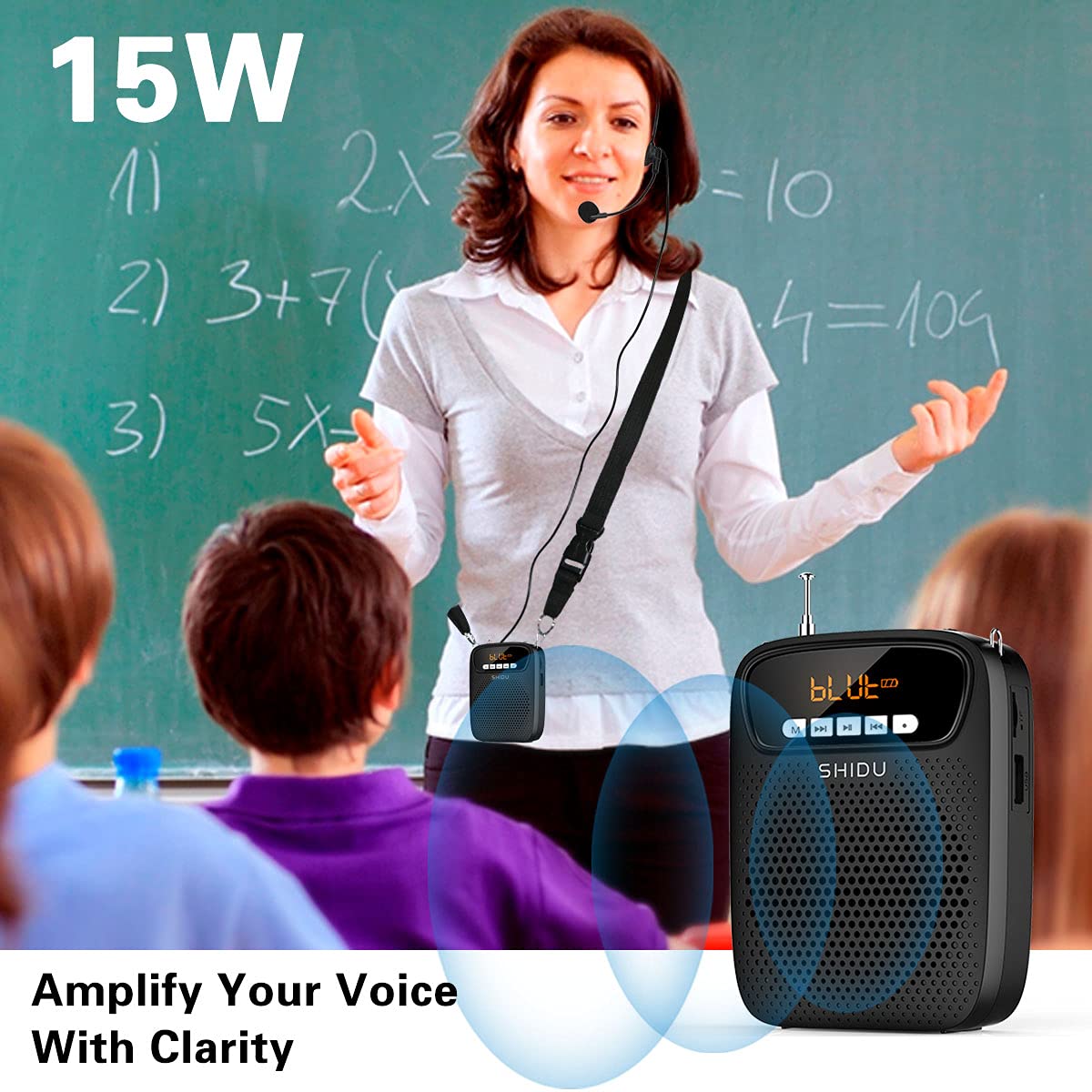 S278 15W Lightweight Portable Rechargeable Mini Voice Amplifier with Headset Microphone Supports Bluetooth/Recording/FM Radio/MP3 for Teachers, Tour Guides and More