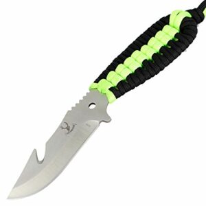 theboneedge 7.5" hunting tactical knife w/sheath and green & black strap handle