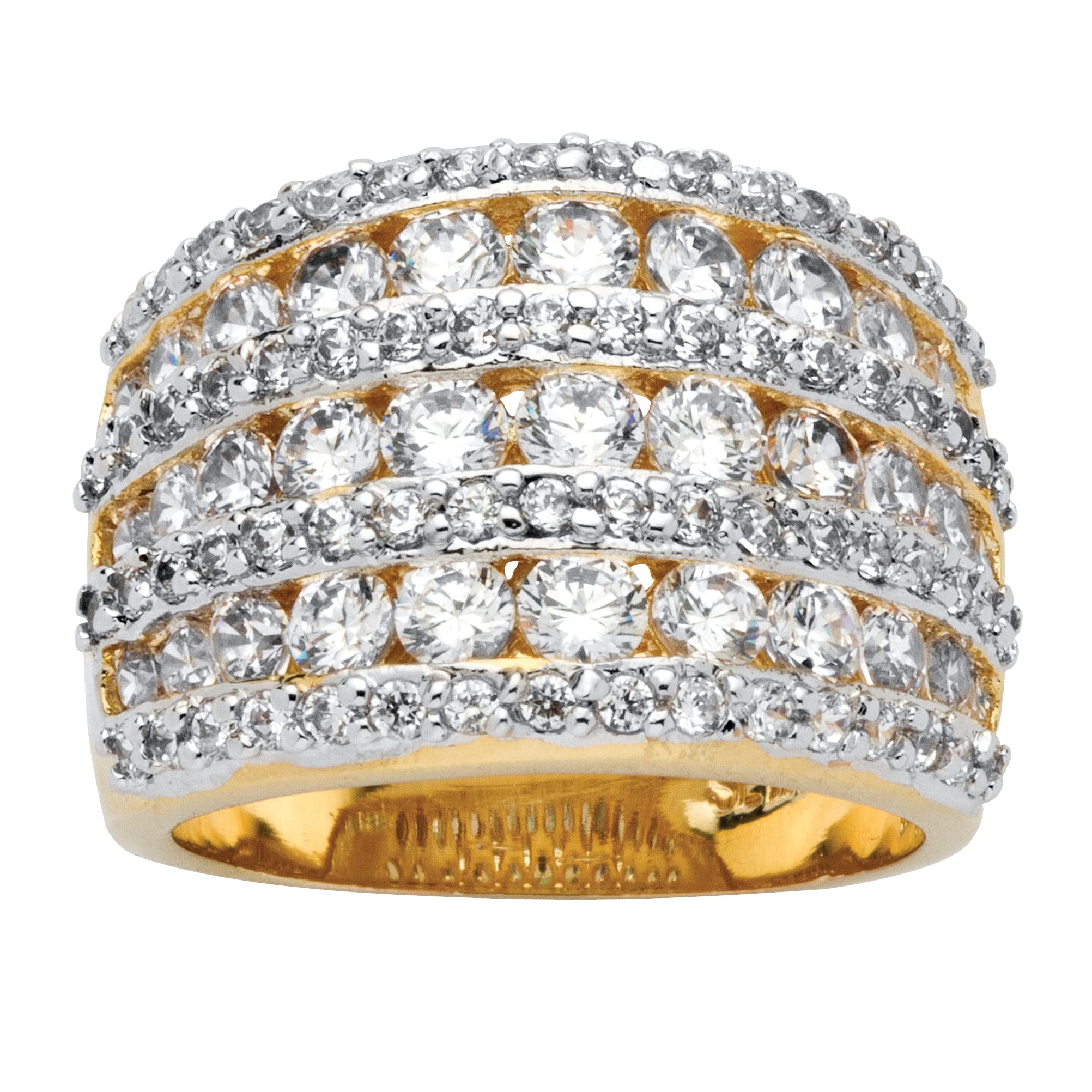 PalmBeach Yellow Gold-plated Round Cubic Zirconia Multi Row Dome Ring Sizes 6-10 Size 6