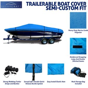 Savvycraft Heavy Duty Boat Cover, Waterproof Trailerable Boat Cover fits V-Hull Runabouts, Aluminum Fishing Boats, Pro Style Bass Boats, Fish&Ski (Size 4: 17ft-19ft Long, Beam up to 100", Blue)