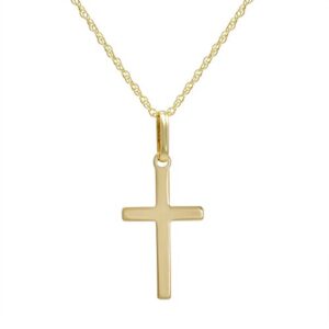 Amanda Rose Collection 14K Solid Yellow Gold Cross Pendant Necklace for Women on an 18 inch 14K Gold Chain