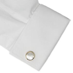 MENDEPOT Mother Of Pearl Cufflinks With Box Men Classic White Stone Cuff Links Wedding Groom Gift (Round A)