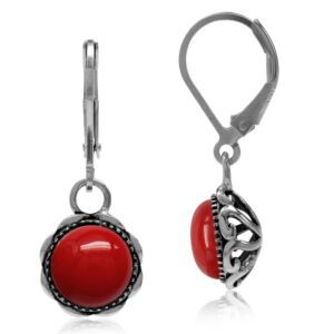 silvershake created red coral 925 sterling silver filigree leverback dangle earrings