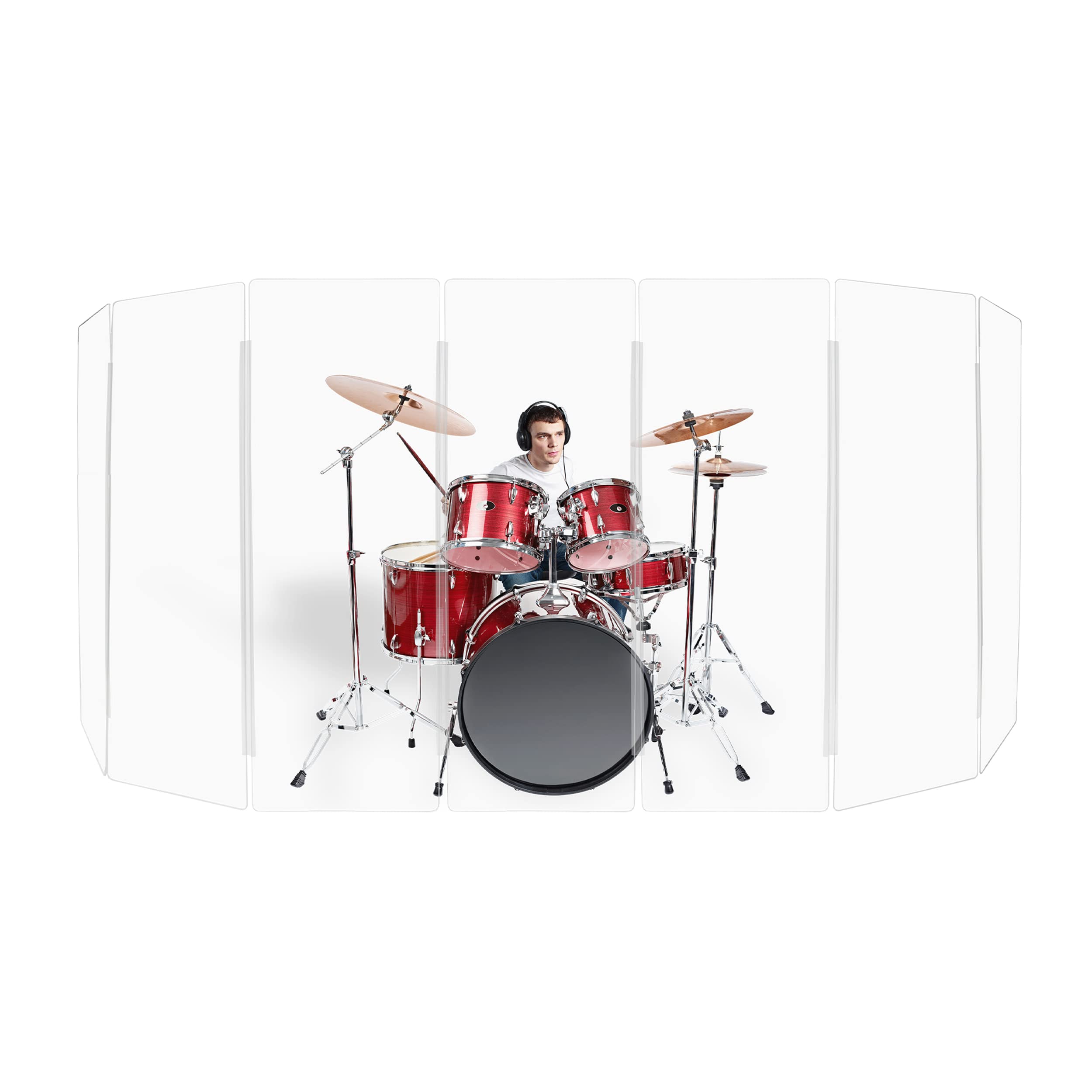 PENNZONI Drum Shield 6ft w/Living Hinges, Comes w/ 7 Drum Panels, & Living Hinges, Premium Clear Acrylic Panels, Drum Screen