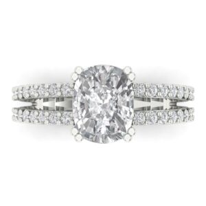 3.96 ct cushion cut clear simulated diamond 14k white gold solitaire with accents engagement promise bridal ring size 4.25