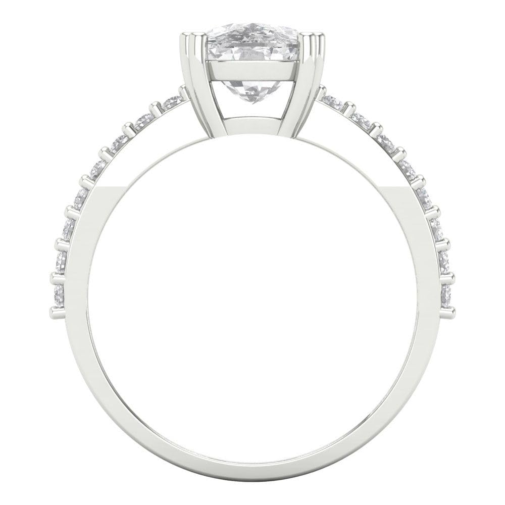 3.96 Ct Cushion Cut Clear Simulated Diamond 14K White Gold Solitaire with Accents Engagement Promise Bridal Ring Size 4.25