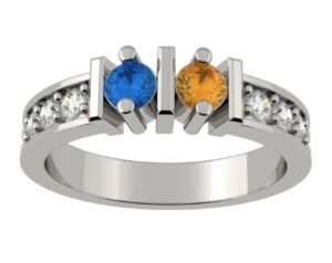 central diamond center straight bar w/side czs couples 2 stones ring with his & hers simulated birthstones - sterling silver - size 12