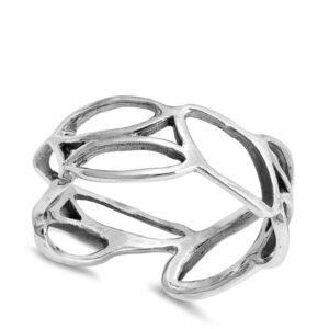 Eternity Abstract Leaf Cutout Filigree Ring .925 Sterling Silver Band Size 8