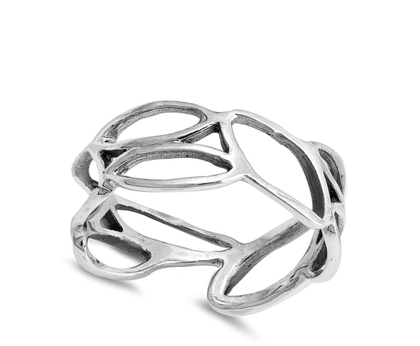 Eternity Abstract Leaf Cutout Filigree Ring .925 Sterling Silver Band Size 8