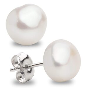 Secret & You – Women Pearl Stud Earring Freshwater Cultured Pearl | Baroque Shape | Sterling Silver 925, Available in 5 Sizes From 9-10 mm up to 13-14 mm