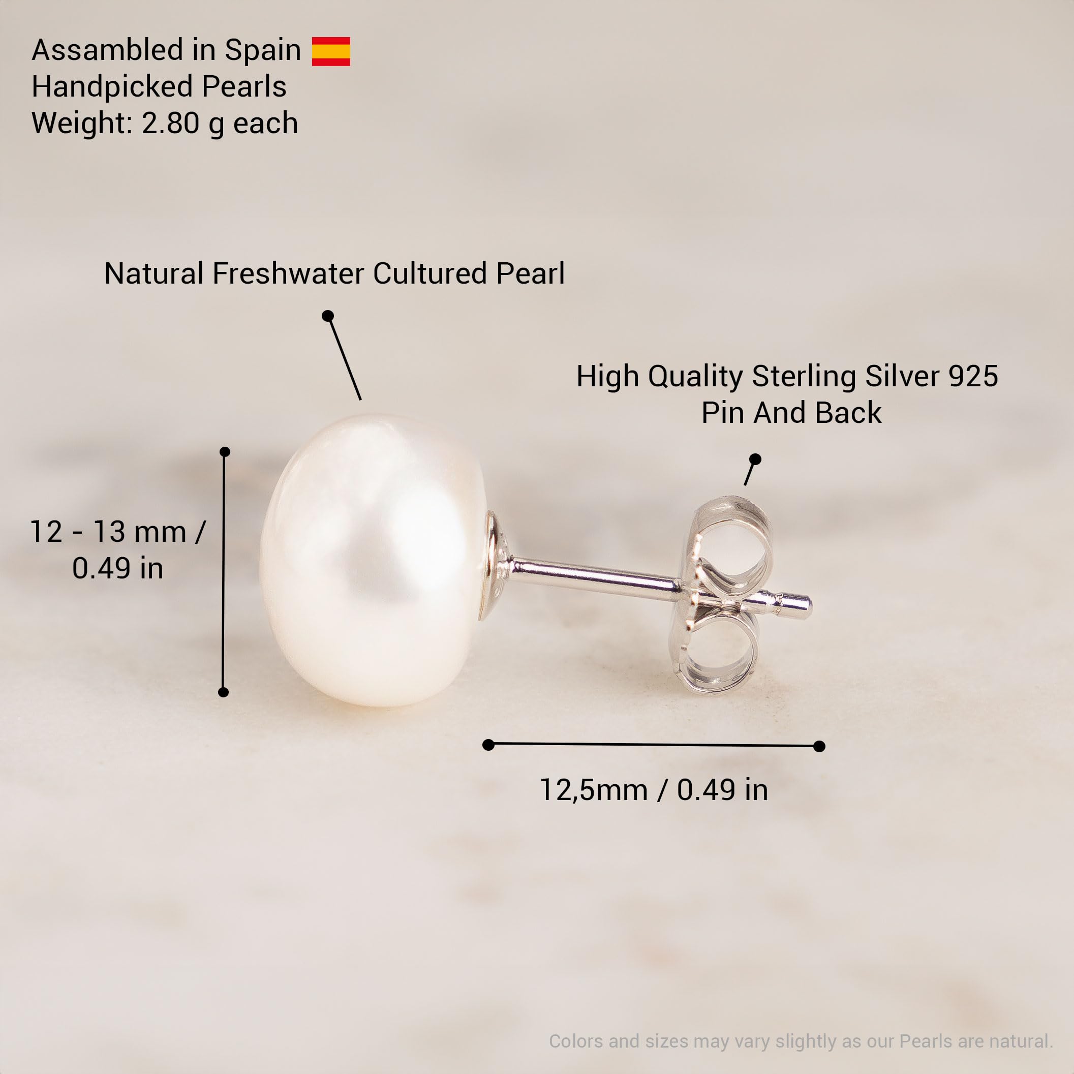 Secret & You – Women Pearl Stud Earring Freshwater Cultured Pearl | Baroque Shape | Sterling Silver 925, Available in 5 Sizes From 9-10 mm up to 13-14 mm