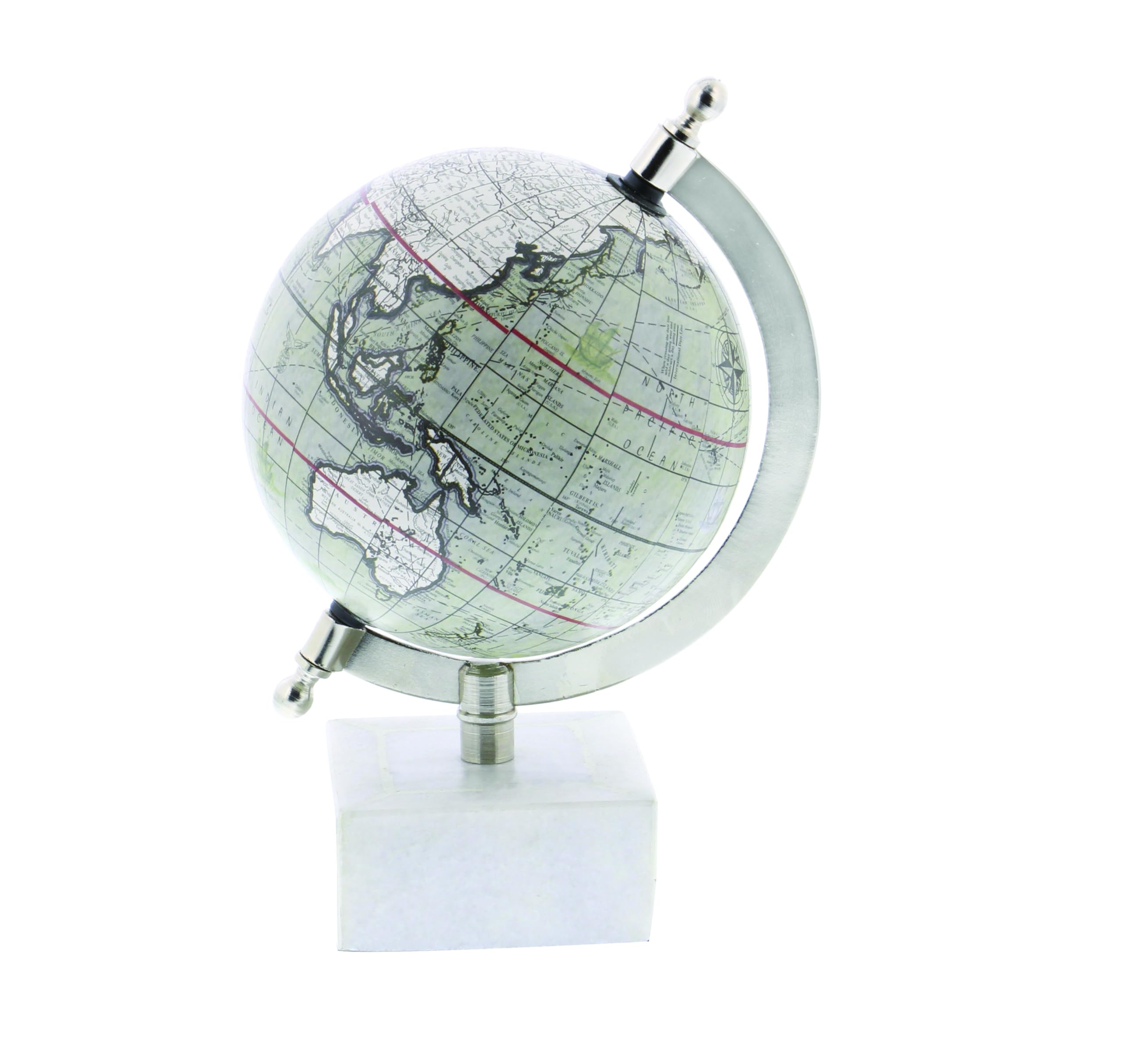 Deco 79 Marble Globe with Marble Base, 6" x 5" x 9", White