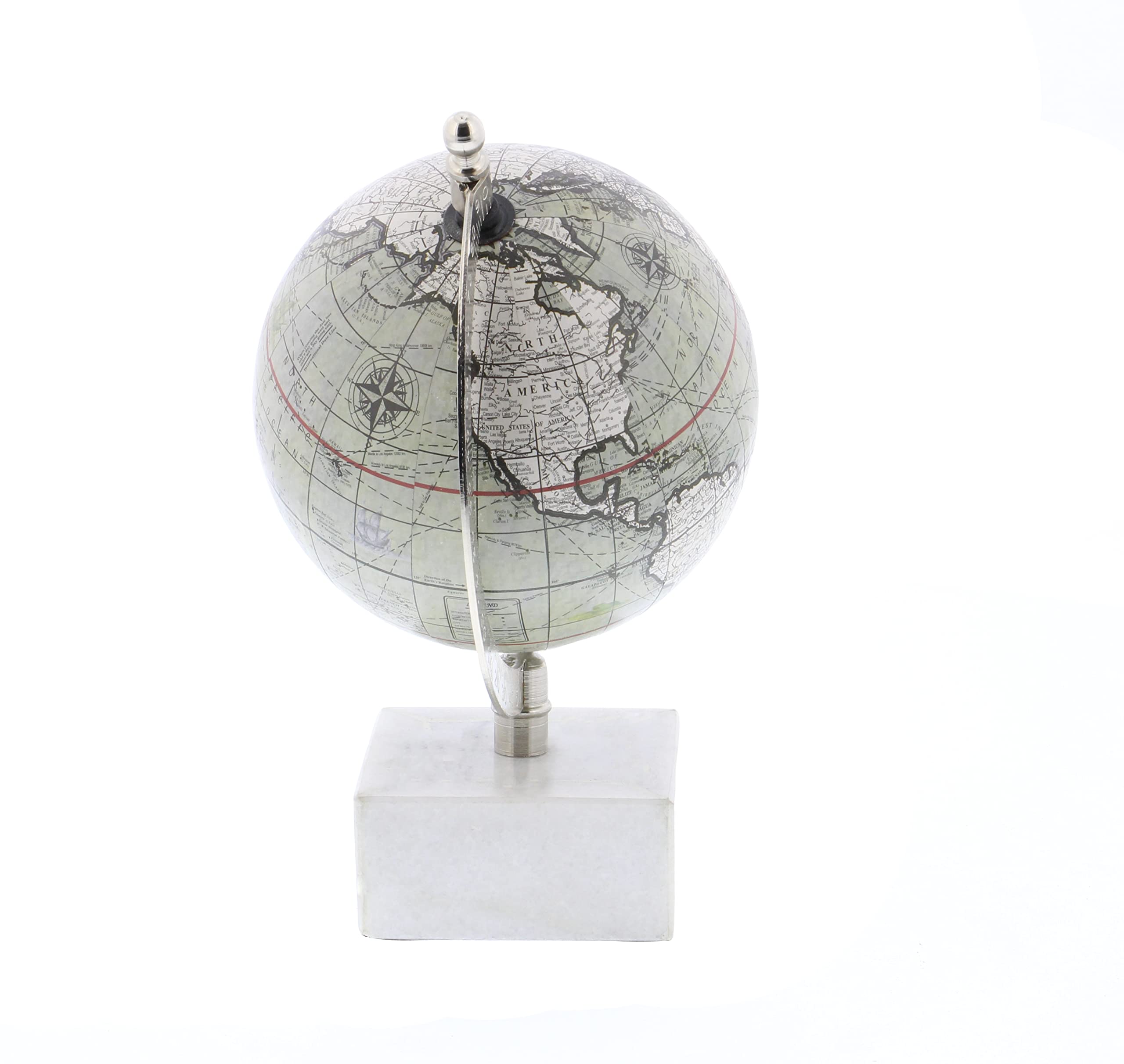 Deco 79 Marble Globe with Marble Base, 6" x 5" x 9", White