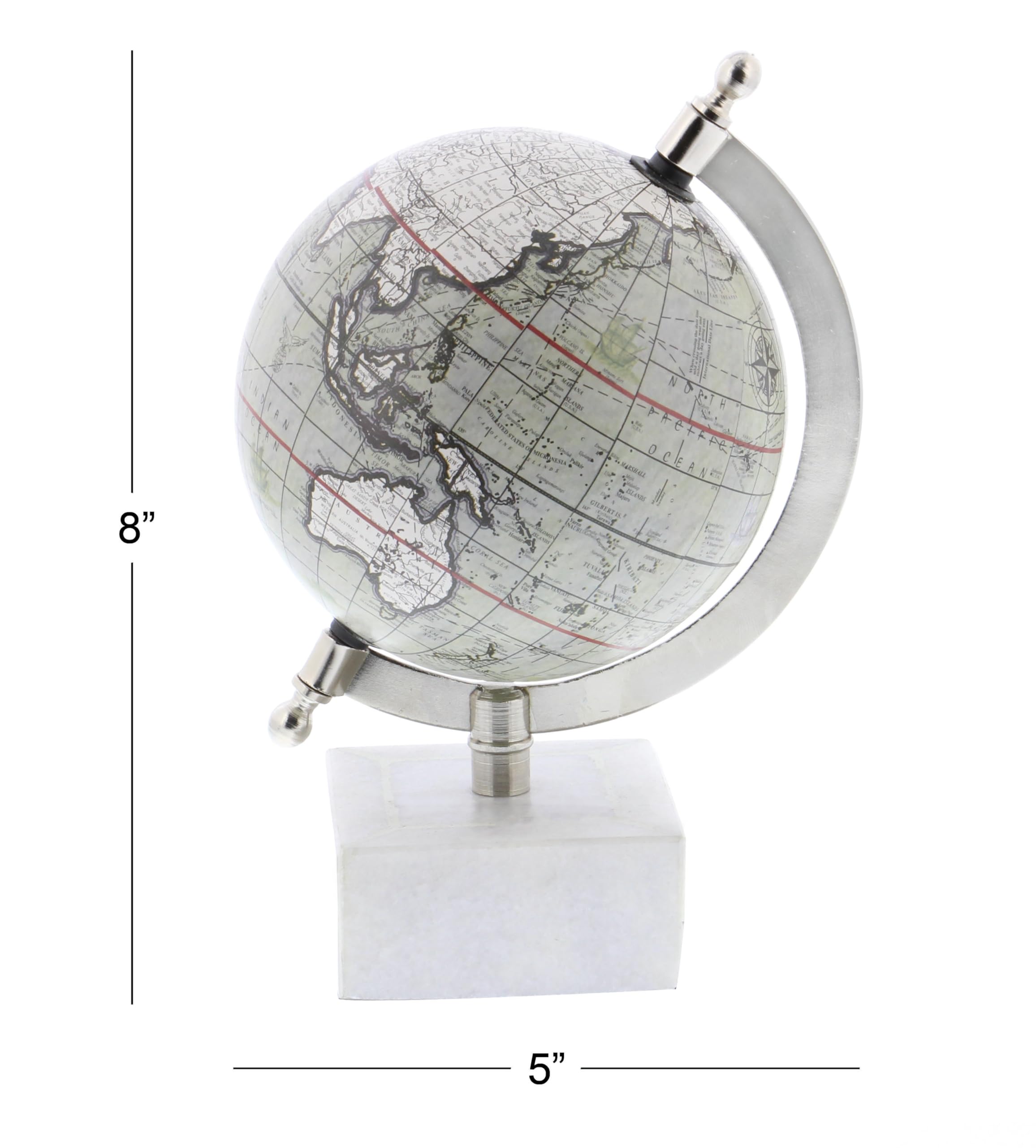 Deco 79 Marble Globe with Marble Base, 6" x 5" x 9", White