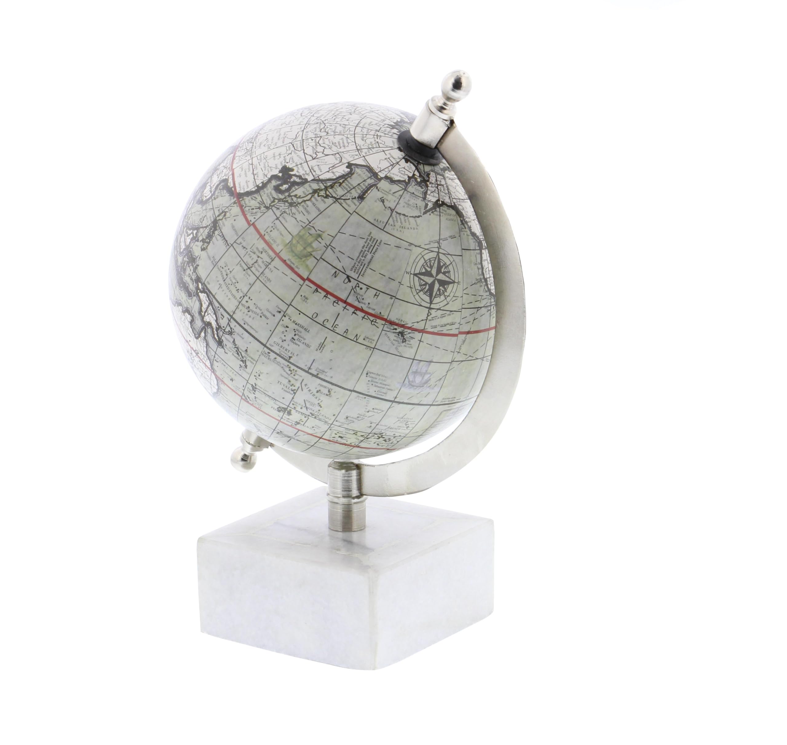 Deco 79 Marble Globe with Marble Base, 6" x 5" x 9", White