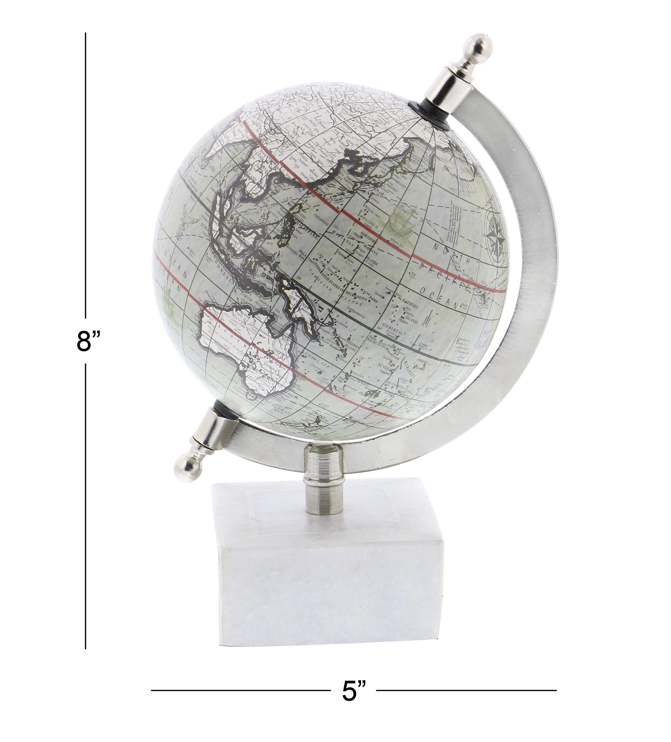 Deco 79 Marble Globe with Marble Base, 6" x 5" x 9", White