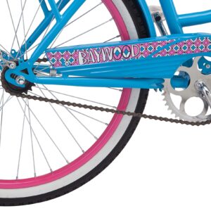 Schwinn Baywood Beach Cruiser Bike for Men Women, Ages 8 Up or Rider Height 4'8"-5'6", 24-Inch Wheels, Single Speed, Rear Cargo Rack, Bright Blue