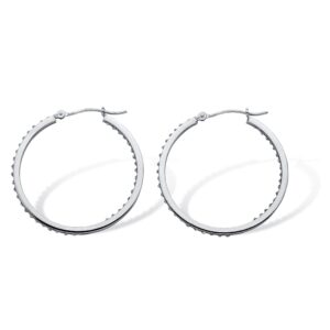 PalmBeach Platinum-plated Sterling Silver Genuine Diamond Accent Inside Out Hoop Earrings (31mm)