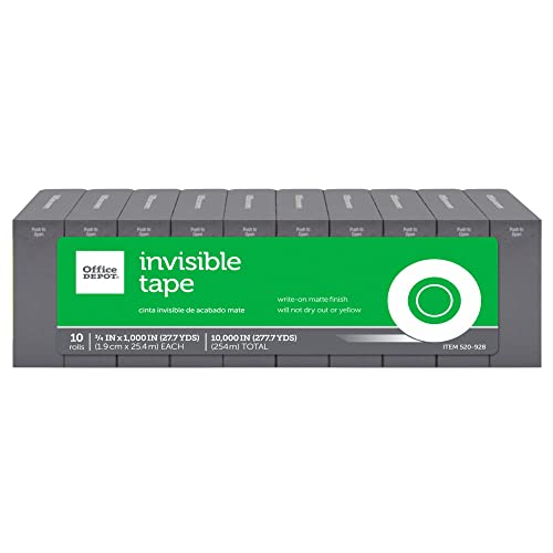 Office Depot Invisible Tape, 3/4in. x 1000in., Pack of 10, 0