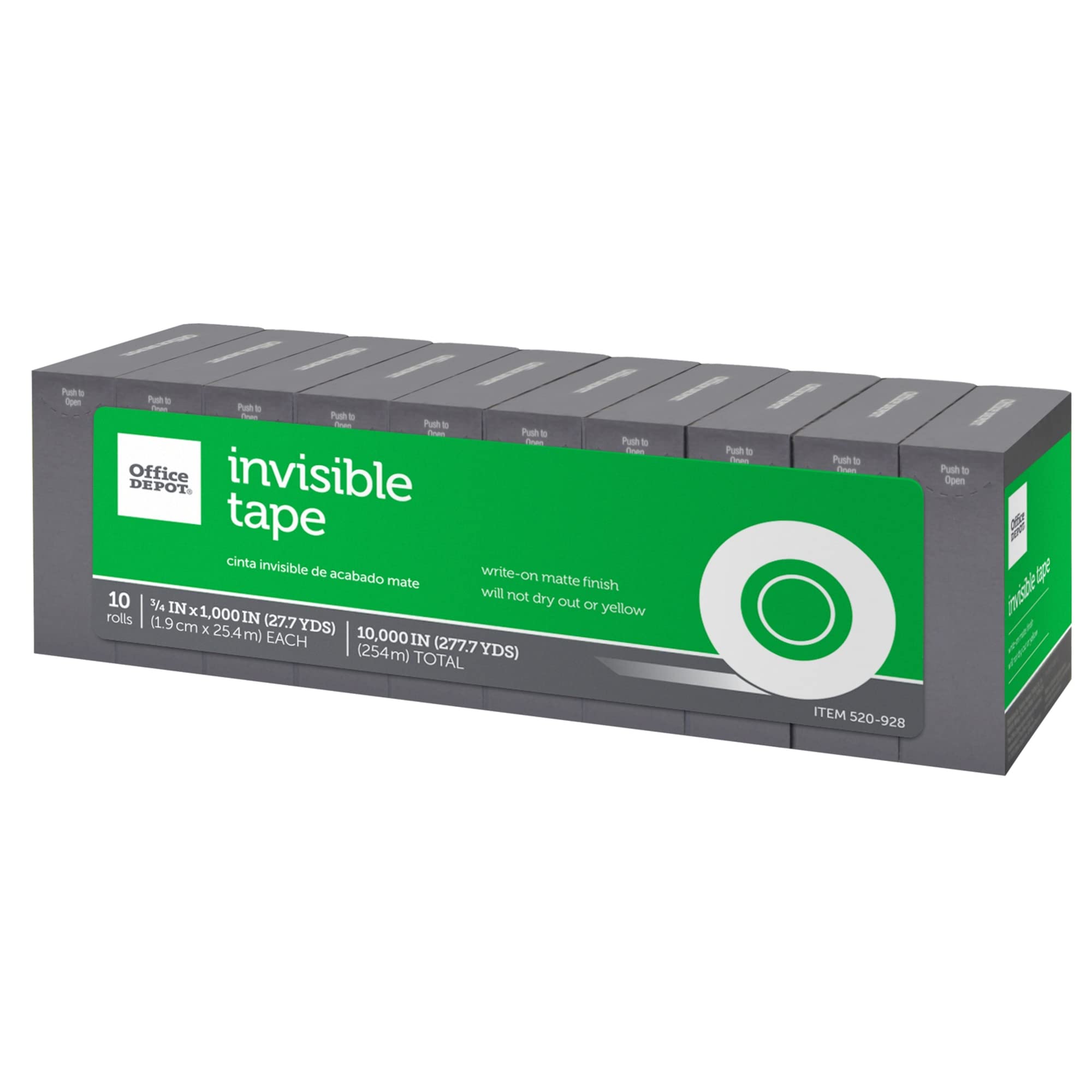 Office Depot Invisible Tape, 3/4in. x 1000in., Pack of 10, 0