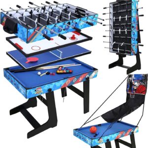 HLC 4FT Multi Function Combo Game Table with Pool Billiard Slide Hockey Foosball Basketball and Table Tennis