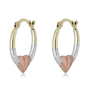 AVORA 10K Gold Three-Tone Heart Creole Hoop Earrings