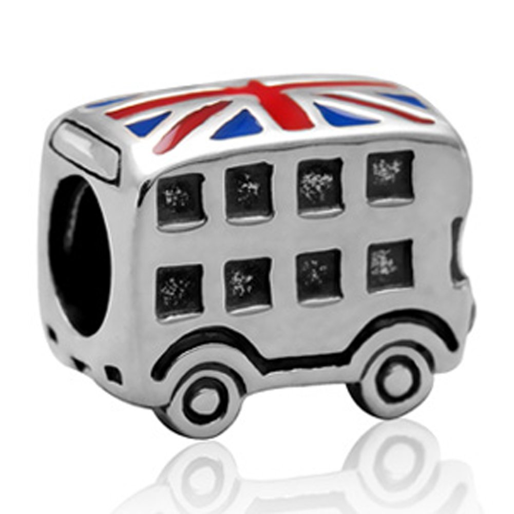 Bus Charm 925 Sterling Silver London Charm with Flag Charm of UK Charm Travel Charm for DIY Charms Bracelet