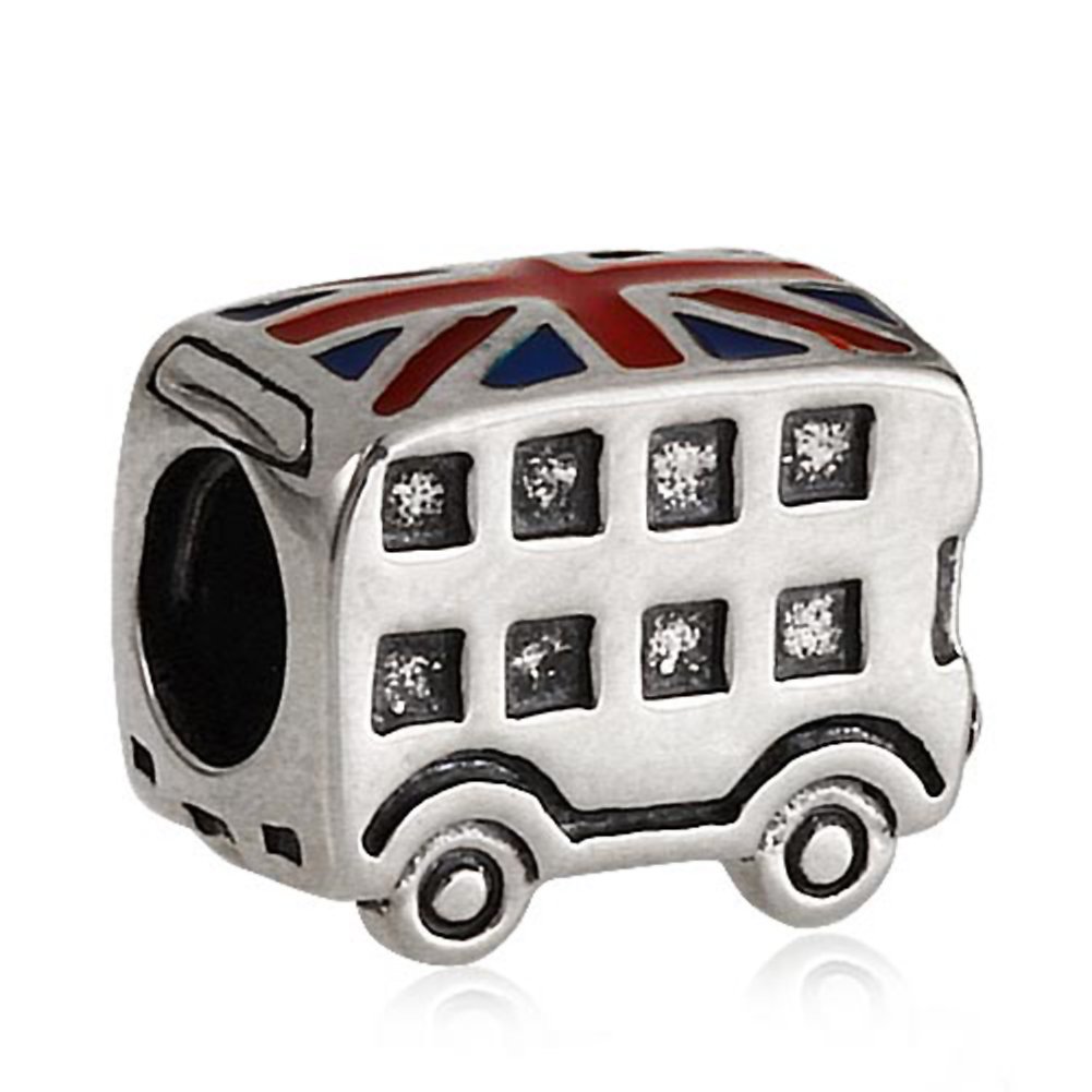 Bus Charm 925 Sterling Silver London Charm with Flag Charm of UK Charm Travel Charm for DIY Charms Bracelet