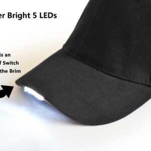 Hands Free LED Baseball Cap Hat for Outdoor Jogging Hip Hop Party Holiday Black