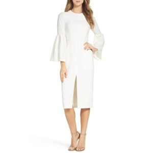 Jill Jill Stuart Women's Cocktail Dress with Front Slit and Bell Sleeves, Off/White, 2