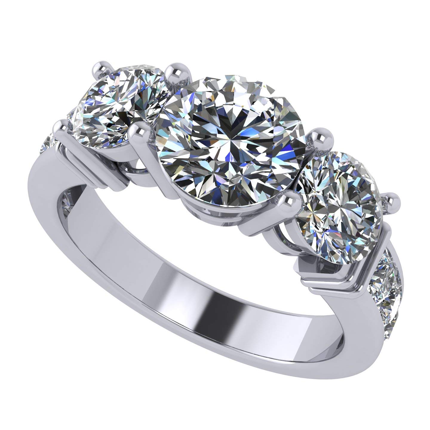 Central Diamond Center Straight Bar Style Sterling silver CZ 3 Stone Ring 2.50ctw (Reg) - Platinum Plated - Size 6