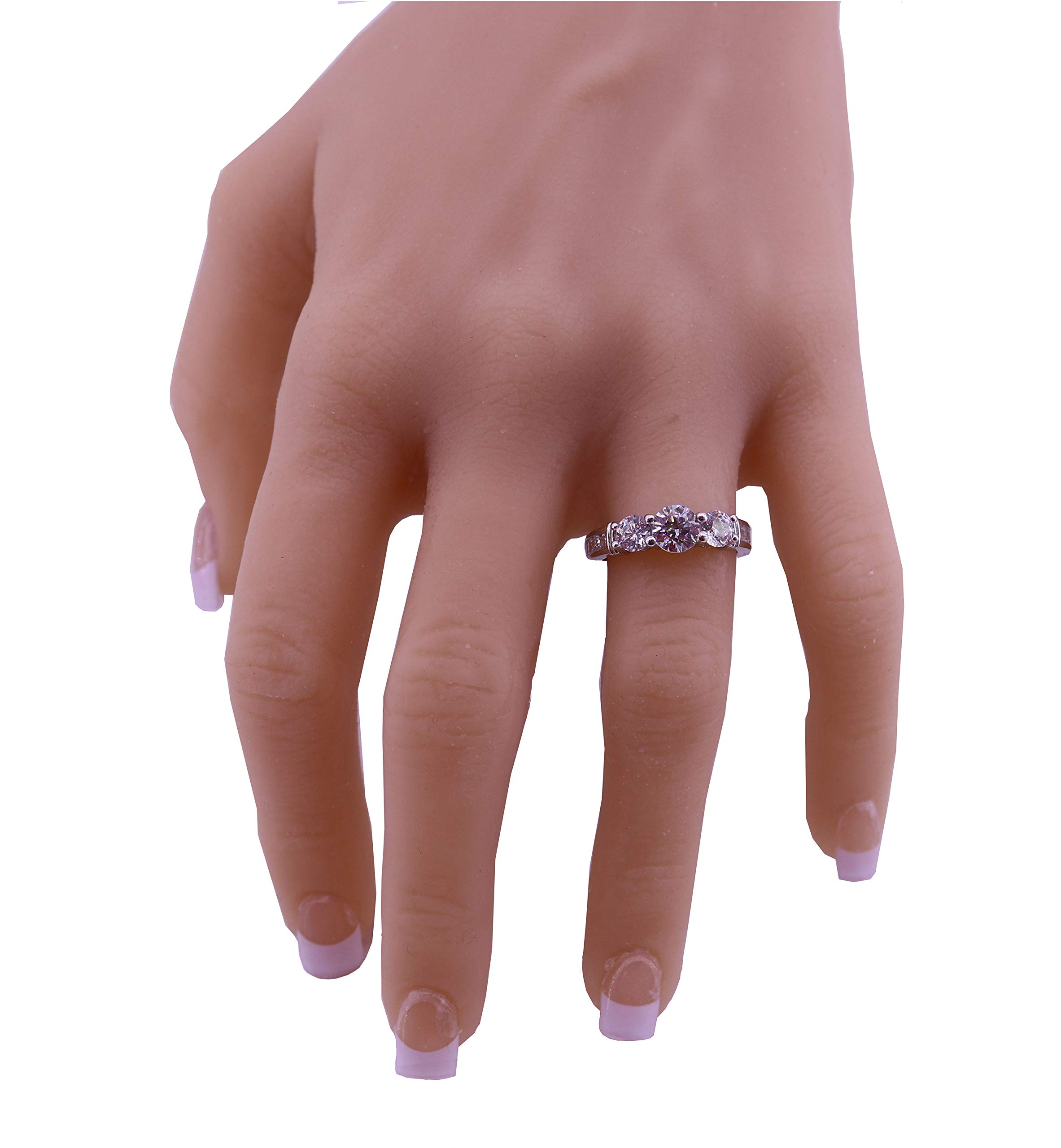 Central Diamond Center Straight Bar Style Sterling silver CZ 3 Stone Ring 2.50ctw (Reg) - Platinum Plated - Size 6