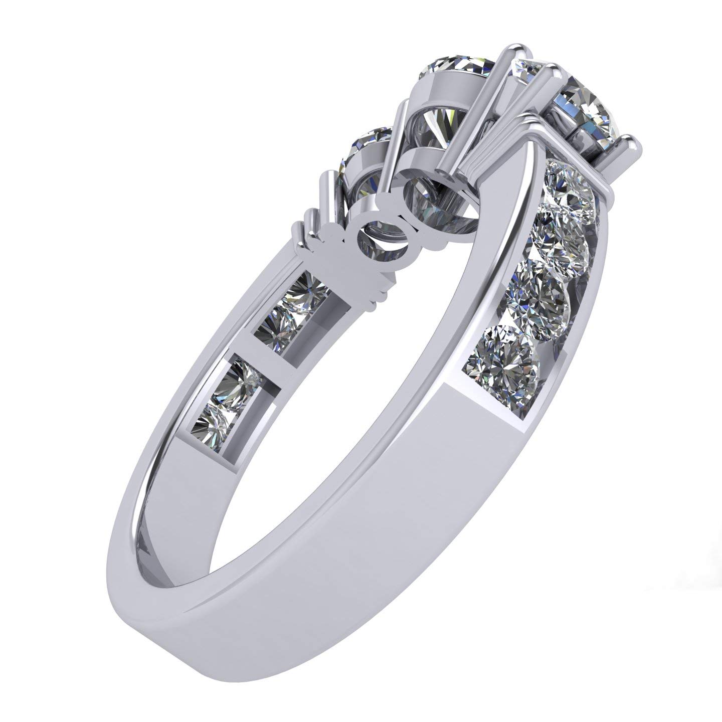 Central Diamond Center Straight Bar Style Sterling silver CZ 3 Stone Ring 2.50ctw (Reg) - Platinum Plated - Size 6