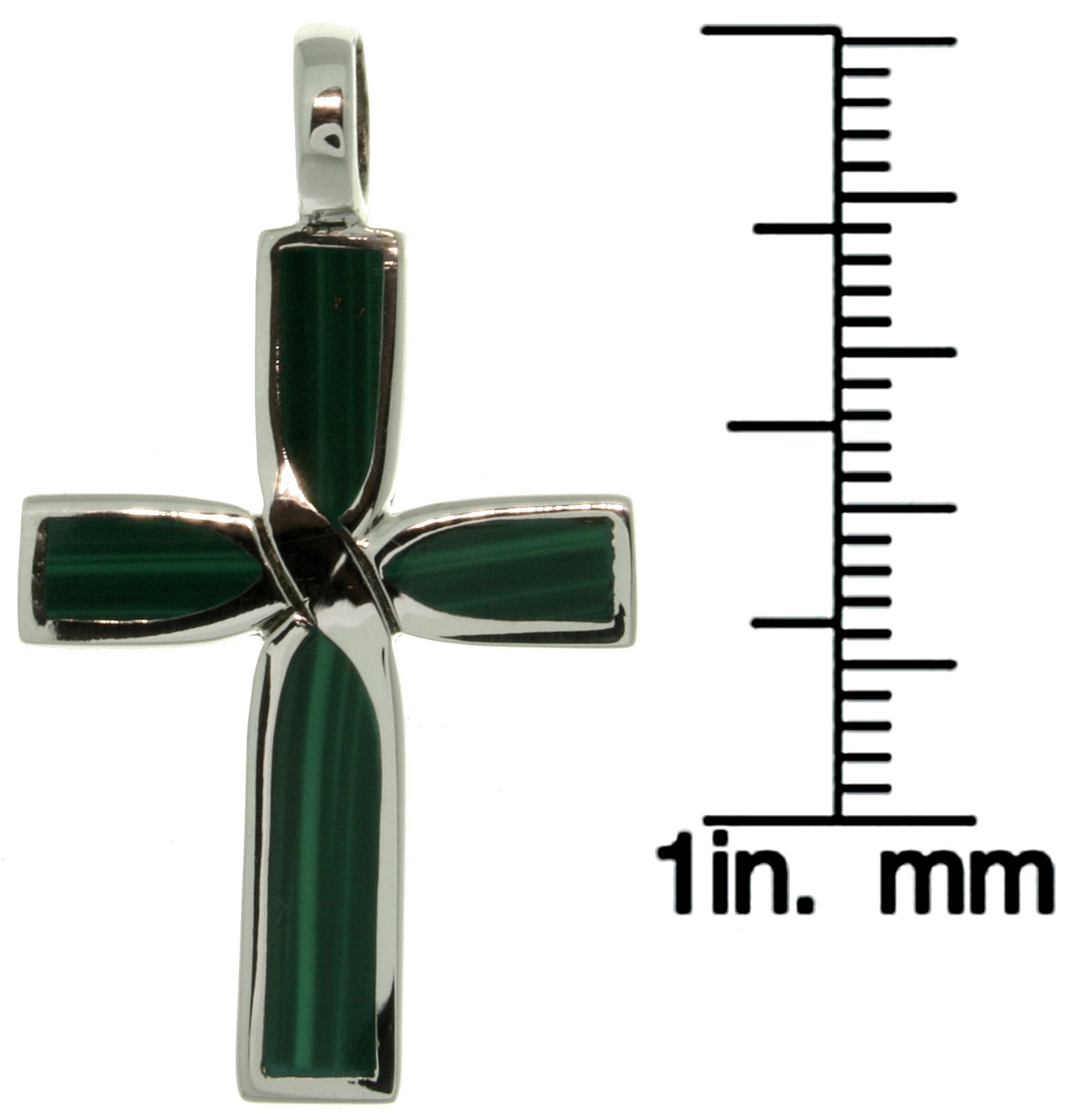 Jewelry Trends Sterling Silver Cross Pendant with Green Created Malachite Stone