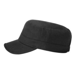 Fasbys Unisex Military Hat Men Women Cotton Twill Flat Top Baseball Cap Adjustable Cadet Cap (Style1-Black)