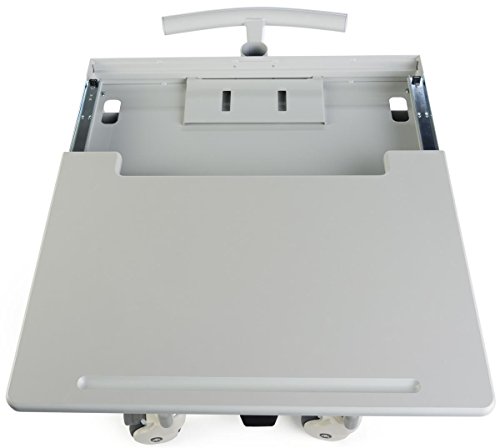 Displays2go Mobile Computer Carts, Locking Drawer, Height Adjustable, Steel, Plastic & MDF Construction – Gray (DWMDCOM)