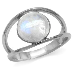 Silvershake Natural Moonstone White Gold Plated 925 Sterling Silver Solitaire Ring Size 8