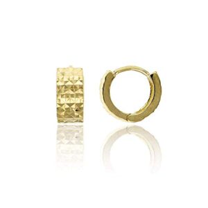 14K Yellow Solid Gold Diamond Cut 4.20mm Thick Huggie Earring | Diamond Cut Huggie Earrings | 4.20x10mm | Endless Huggie Hoop Earrings | Solid Gold Earrings for Women, Teens and Kids