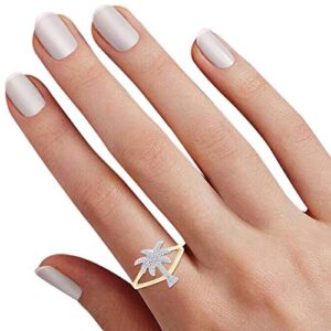 Jewel Zone US White Cubic Zirconia Palm Tree Shape Band Ring in 14k Yellow Gold Over Sterling Silver