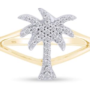 Jewel Zone US White Cubic Zirconia Palm Tree Shape Band Ring in 14k Yellow Gold Over Sterling Silver