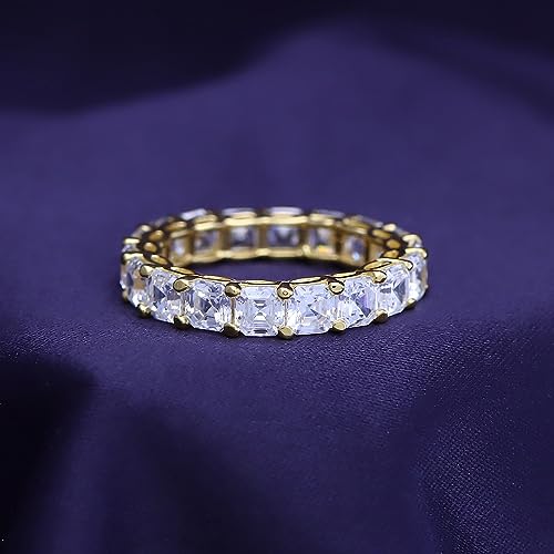 Jewel Zone US Asscher Cut White Cubic Zirconia Eternity Band Ring in 14k Yellow Gold Over Sterling Silver