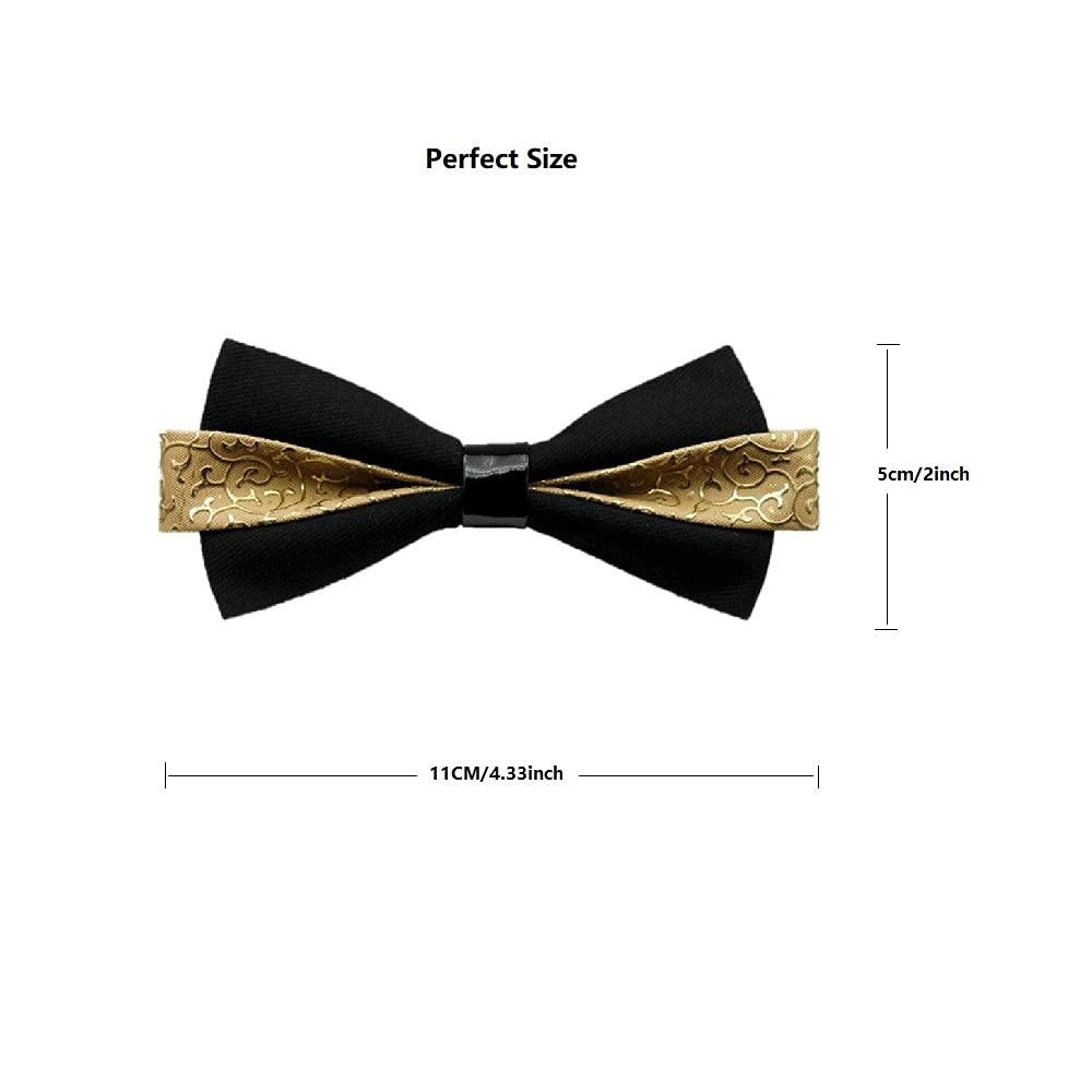 Hello Tie Men's Pre-tied Black Cotton Bowtie With Luxury PU Inlay Bow Ties, Golden, One Size