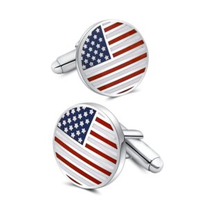 Mr.Van American Flag Cufflinks Platinum Plated Enamel USA Flag Cuff links Men's Accessories Gift for Men