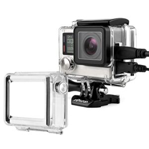 soonsun side open skeleton housing case for gopro hero 4 black, hero 4 silver, hero 3+, hero 3 cameras with lcd touch backdoor and skeleton bacpac backdoor for extended battery or bacpac screen