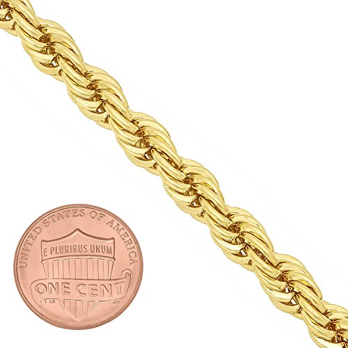 The Bling Factory 6.7mm 14k Yellow Gold Plated Twisted Rope Chain Necklace, 30 inches