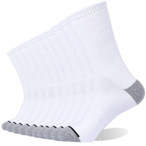 enerwear 10p pack men's cotton moisture wicking heavy cushion crew socks (10-13/shoe size 6-12 (10 pair), white)