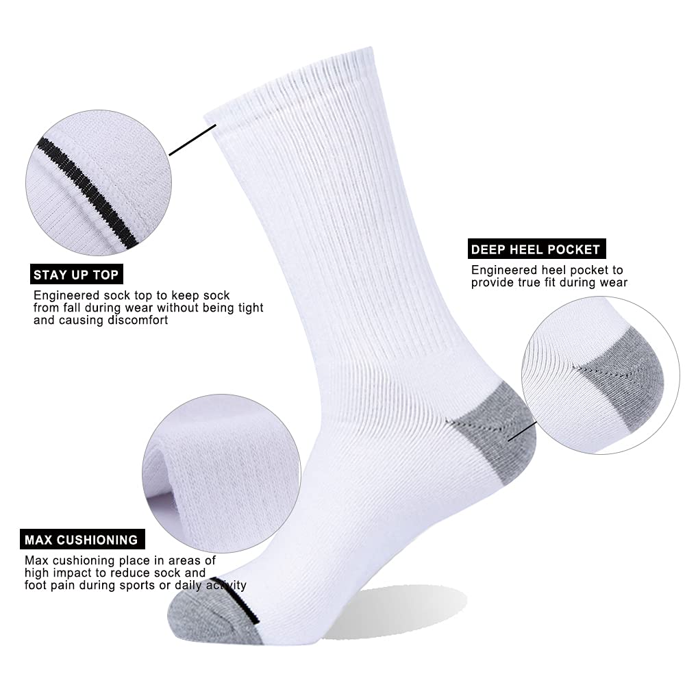 EnerWear 10P Pack Men's Cotton Moisture Wicking Heavy Cushion Crew Socks (10-13/shoe size 6-12 (10 Pair), White)