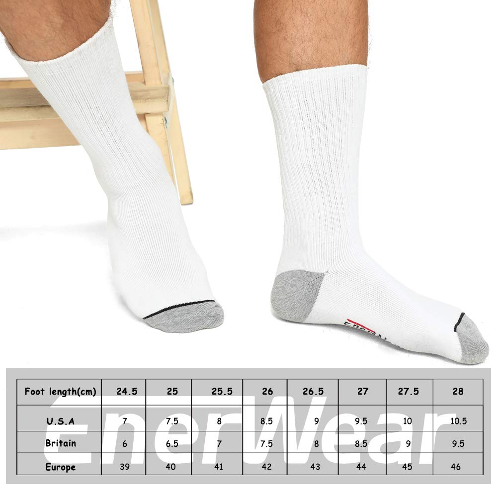 EnerWear 10P Pack Men's Cotton Moisture Wicking Heavy Cushion Crew Socks (10-13/shoe size 6-12 (10 Pair), White)