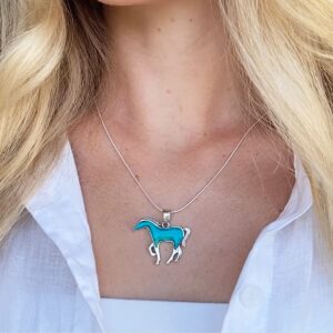 Horse Necklace Sterling Silver & Genuine Turquoise Pendant & 20" Chain (Turquoise)