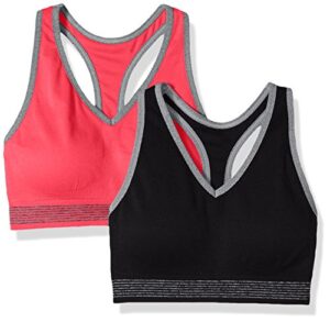 spalding women's 2 pack sports bra, wild strawberry/charcoal heather/deep black/charcoal heather, l